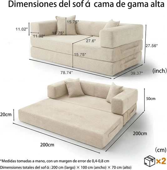 200 cm 3 Seater Sofa Bed with Foam & Springs for Living Room, White