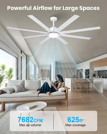 183cm Extra Grande 8 Aspas de Aluminio Ventilador de Techo con Luz y Mando, Silencioso Lampara Ventilador Techo con Reversible Motor DC para Exterior Terraza, Habitación Grande