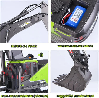 1:14 Excavadora Juguete Grande, 22 Canales Escavadoras Juguetes con todas las funciones, Excavadora Teledirigido RC +2 Baterías+3 Accesorios, Juguetes RC Pala, Gruas de Juguetes Niño 4 6 8 10 14+ Años