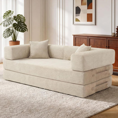 200 cm 3 Seater Sofa Bed with Foam & Springs for Living Room, White