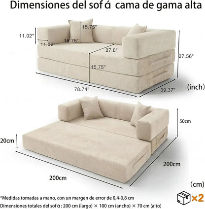 200 cm 3 Seater Sofa Bed with Foam & Springs for Living Room, White